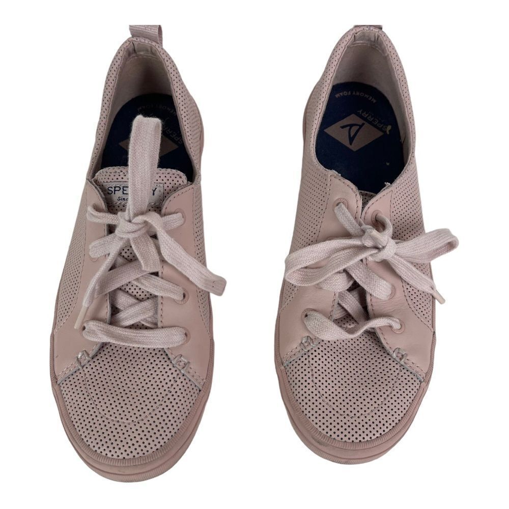 Sperry Women's Crest Vibe Pink Leather Perforated Lace Up Sneakers Shoes Sz 8.5